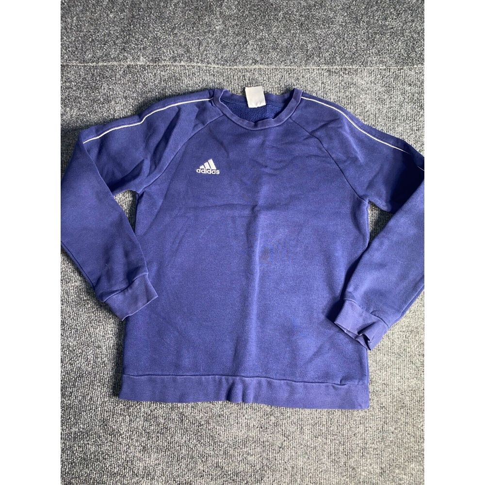 adidas Sweatshirt Boy M Navy Fleece Lined Ribbed Cuff & Hem Crew Neck Pullover